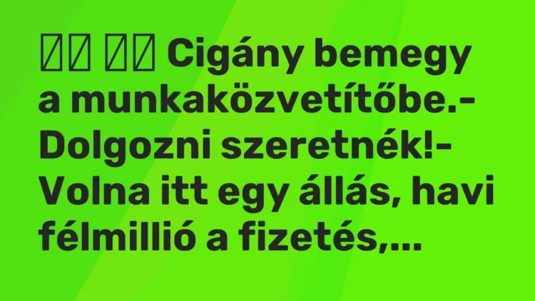 Viccek:
Cigány bemegy a munkaközvetítőbe.- Dolgozni… Viccek:
Cigány bemegy a munkaközvetítőbe.- Dolgozni…