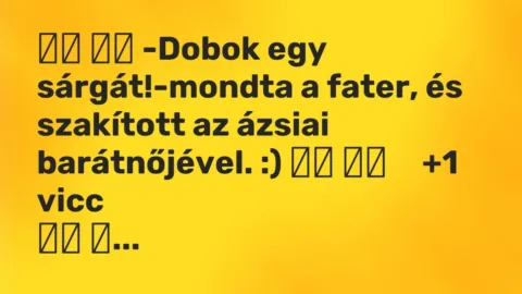 Viccek: 
		  
		  -Dobok egy sárgát!-mondta a fater, és szakított az…