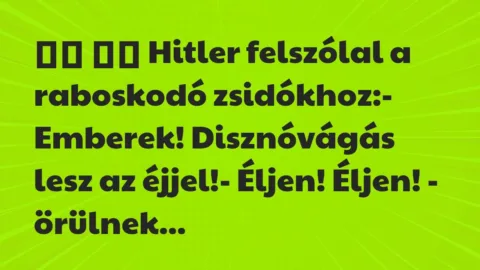 Viccek: 
		  
		  Hitler felszólal a raboskodó zsidókhoz:- Emberek!…