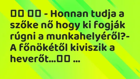 Viccek: 
		  
		  – Honnan tudja a szőke nő hogy ki fogják rúgni a…