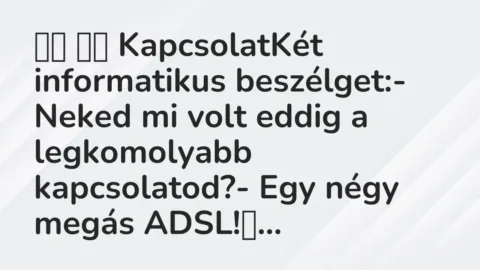 Viccek: 
		  
		  KapcsolatKét informatikus beszélget:- Neked mi volt…