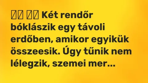 Viccek: 
		  
		  Két rendőr bóklászik egy távoli erdőben, amikor egyikük…