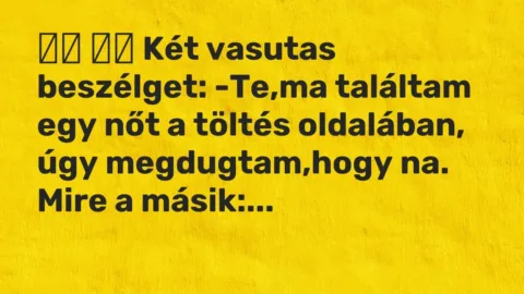 Viccek: 
		  
		  Két vasutas beszélget: -Te,ma találtam egy nőt a töltés…