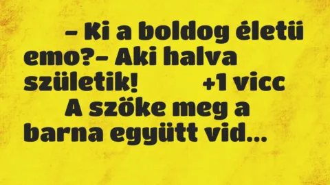 Viccek:
– Ki a boldog életű emo?- Aki halva születik! … Viccek:
– Ki a boldog életű emo?- Aki halva születik! …