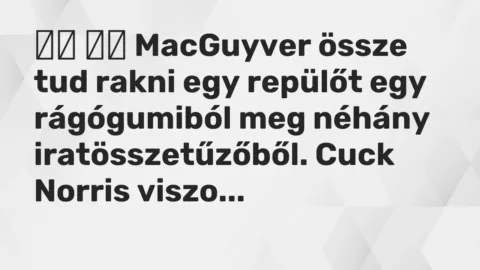Viccek: 
		  
		  MacGuyver össze tud rakni egy repülőt egy rágógumiból meg…