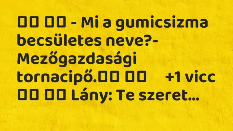 Viccek: – Mi a gumicsizma becsületes neve?- Mezőgazdasági…
