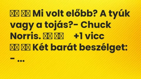 Viccek: 
		  
		  Mi volt előbb? A tyúk vagy a tojás?- Chuck Norris….