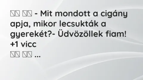 Viccek: 
		  
		  – Mit mondott a cigány apja, mikor lecsukták a gyerekét?