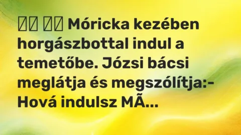 Viccek: 
		  
		  Móricka kezében horgászbottal indul a temetőbe. Józsi bácsi…