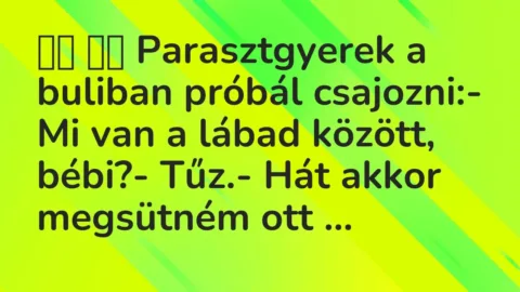 Viccek: 
		  
		  Parasztgyerek a buliban próbál csajozni:- Mi van a…