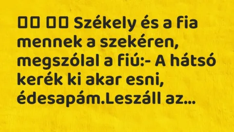 Viccek: 
		  
		  Székely és a fia mennek a szekéren, megszólal a fiú:- A…