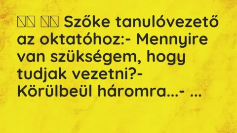 Viccek: 
		  
		  Szőke tanulóvezető az oktatóhoz:- Mennyire van…