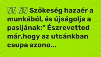 Viccek: Szőkeség hazaér a munkából, és újságolja a pasijának:”…
