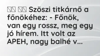 Viccek: Szöszi titkárnő a főnökéhez: – Főnök, van egy rossz,…