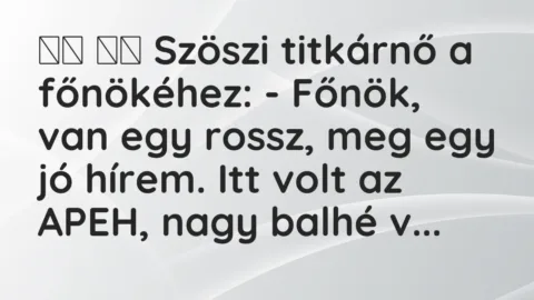 Viccek: 
		  
		  Szöszi titkárnő a főnökéhez: – Főnök, van egy rossz,…