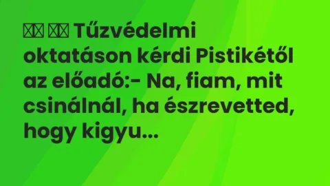 Viccek: 
		  
		  Tűzvédelmi oktatáson kérdi Pistikétől az előadó:- Na,…
