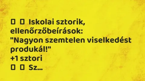 Vicces történet: 
	    	    Iskolai sztorik, ellenőrzőbeírások:


„Nagyon szemtelen…
