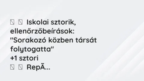 Vicces történet: 
	    	    Iskolai sztorik, ellenőrzőbeírások:


„Sorakozó közben társát…