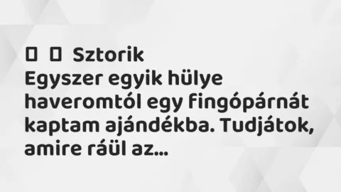 Vicces történet: 
	    	    Sztorik


Egyszer egyik hülye haveromtól egy fingópárnát kaptam …