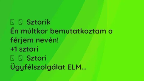 Vicces történet: 
	    	    Sztorik


Én múltkor bemutatkoztam a férjem nevén!