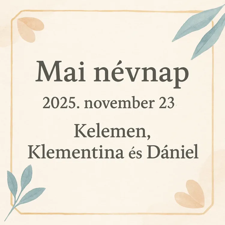 Mai névnap – 2025. november 23. Kelemen, Klementina és Dániel Mai névnap – 2025. november 23.: Kelemen, Klementina és Dániel