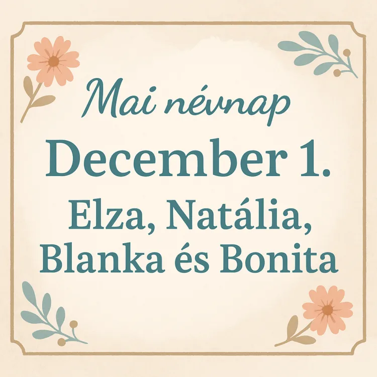 Mai névnap – december 1. Elza, Natália, Blanka és Bonita Mai névnap – december 1.: Elza, Natália, Blanka és Bonita
