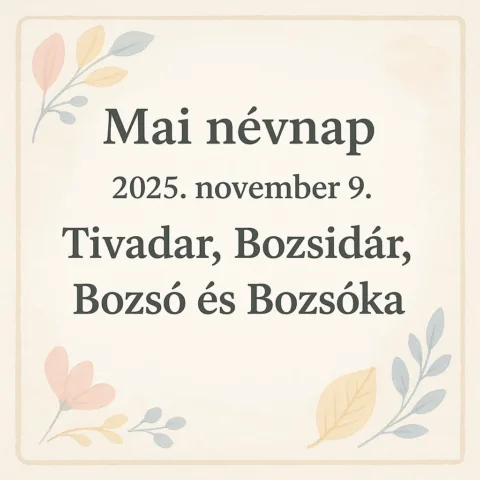 Mai névnap – november 9.: Tivadar, Bozsidár, Bozsó és Bozsóka