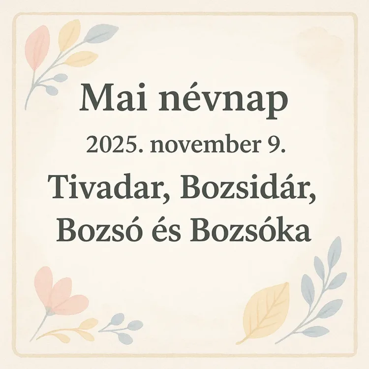 Mai névnap – november 9. Tivadar, Bozsidár, Bozsó és Bozsóka Mai névnap – november 9.: Tivadar, Bozsidár, Bozsó és Bozsóka