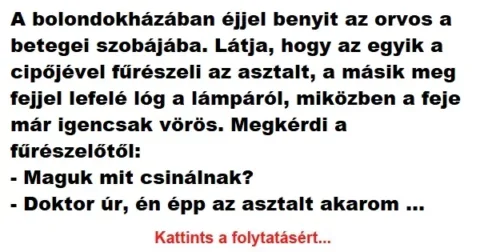 Vicc: A bolondokházában éjjel benyit az orvos