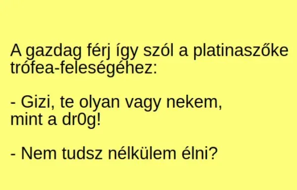 Vicc: A gazdag férj így szól a platinaszőke trófea-feleségéhez - Vicc: A gazdag férj így szól a platinaszőke trófea-feleségéhez –