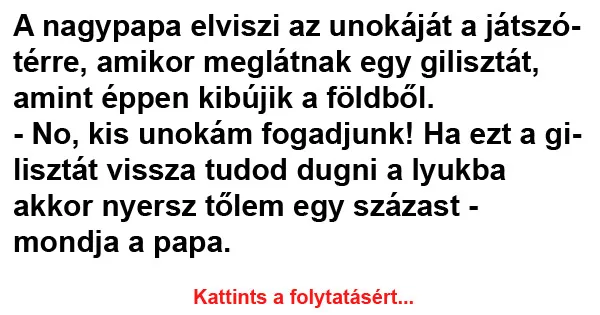 Vicc: A nagypapa elviszi az unokáját a játszótérre Vicc: A nagypapa elviszi az unokáját a játszótérre