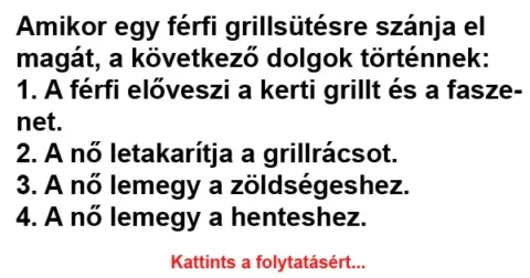 Vicc: Amikor egy férfi grillsütésre szánja el magát