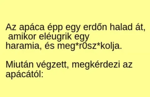 Vicc: Az apáca egy erdőn halad át, amikor elépattan egy Vicc: Az apáca egy erdőn halad át, amikor elépattan egy haramia –