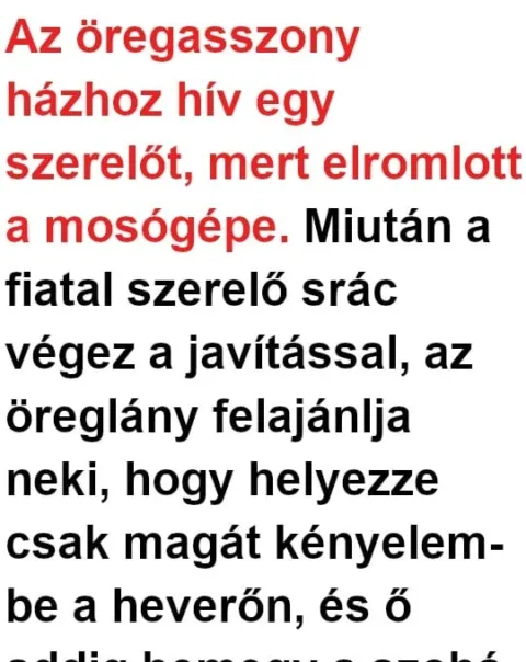 Vicc: Az öreglány leülteti a szerelő srácot a heverőre