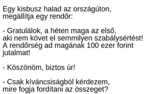 Vicc: Egy kisbuszt megállít a rendőr az országúton –