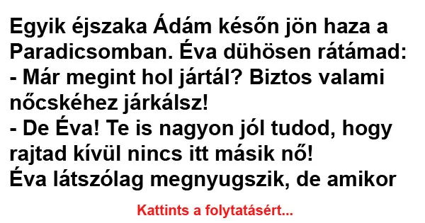 Vicc: Egyik éjszaka Ádám későn jön haza Vicc: Egyik éjszaka Ádám későn jön haza