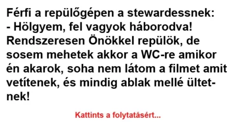 Vicc: Férfi a repülőgépen a stewardessnek Vicc: Férfi a repülőgépen a stewardessnek