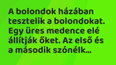 Vicc: A bolondok házában tesztelik a bolondokat. Egy üres medence elé állítják őket. A…