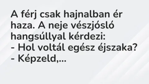 Vicc: A férj csak hajnalban ér haza. A neje vészjósló hangsúllyal…