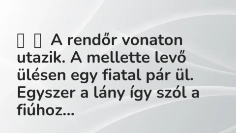Vicc: 
	    	    A rendőr vonaton utazik. A mellette levő ülésen egy fiatal pár ül….