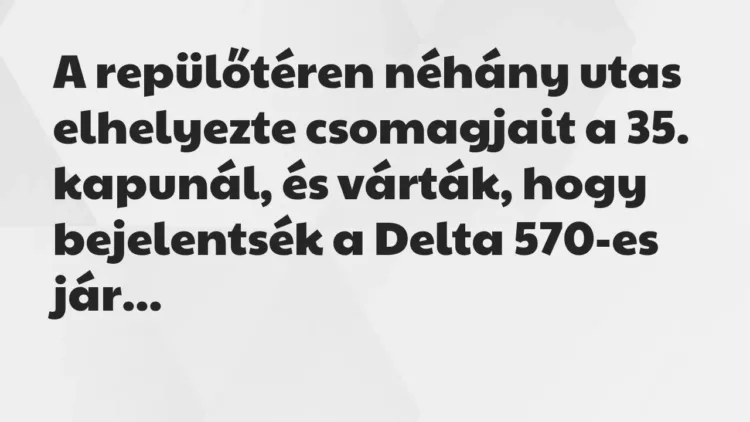 Vicc: A repülőtéren néhány utas elhelyezte csomagjait a 35. kapunál, és… Vicc: A repülőtéren néhány utas elhelyezte csomagjait a 35. kapunál, és…