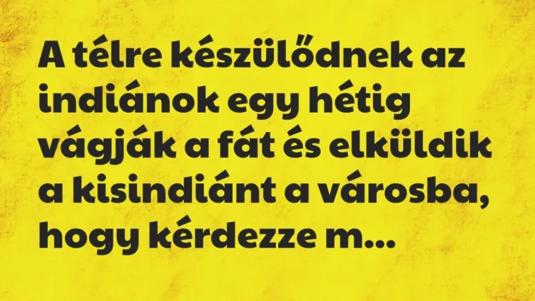 Vicc: A télre készülődnek az indiánok egy hétig vágják a fát és elküldik a… Vicc: A télre készülődnek az indiánok egy hétig vágják a fát és elküldik a…