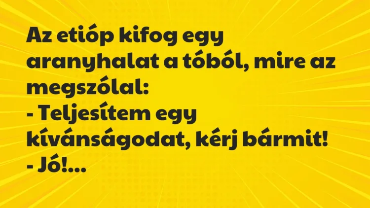 Vicc: Az etióp kifog egy aranyhalat a tóból, mire az megszólal: -…