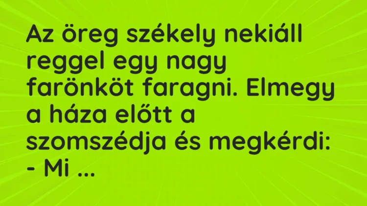 Vicc: Az öreg székely nekiáll reggel egy nagy farönköt faragni. Elmegy a háza előtt a…