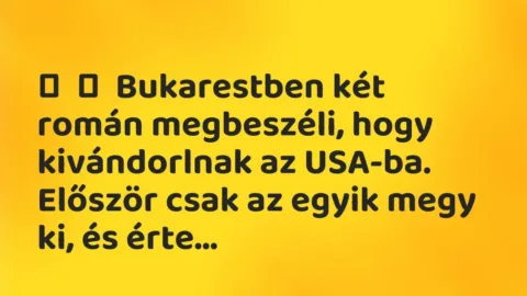 Vicc: 
	    	    Bukarestben két román megbeszéli, hogy kivándorlnak az USA-ba….