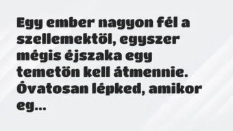 Vicc: Egy ember nagyon fél a szellemektől, egyszer mégis éjszaka egy temetőn kell… Vicc: Egy ember nagyon fél a szellemektől, egyszer mégis éjszaka egy temetőn kell…