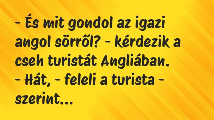 Vicc: – És mit gondol az igazi angol sörről? – kérdezik a cseh turistát… Vicc: – És mit gondol az igazi angol sörről? – kérdezik a cseh turistát…