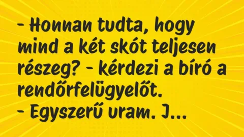 Vicc: – Honnan tudta, hogy mind a két skót teljesen részeg? – kérdezi a bíró…