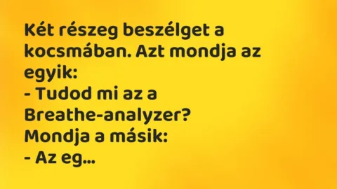 Vicc: Két részeg beszélget a kocsmában. Azt mondja az egyik:

– Tudod mi…