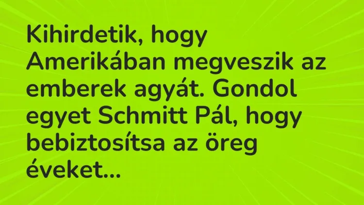 Vicc: Kihirdetik, hogy Amerikában megveszik az emberek agyát. Gondol egyet Schmitt… Vicc: Kihirdetik, hogy Amerikában megveszik az emberek agyát. Gondol egyet Schmitt…